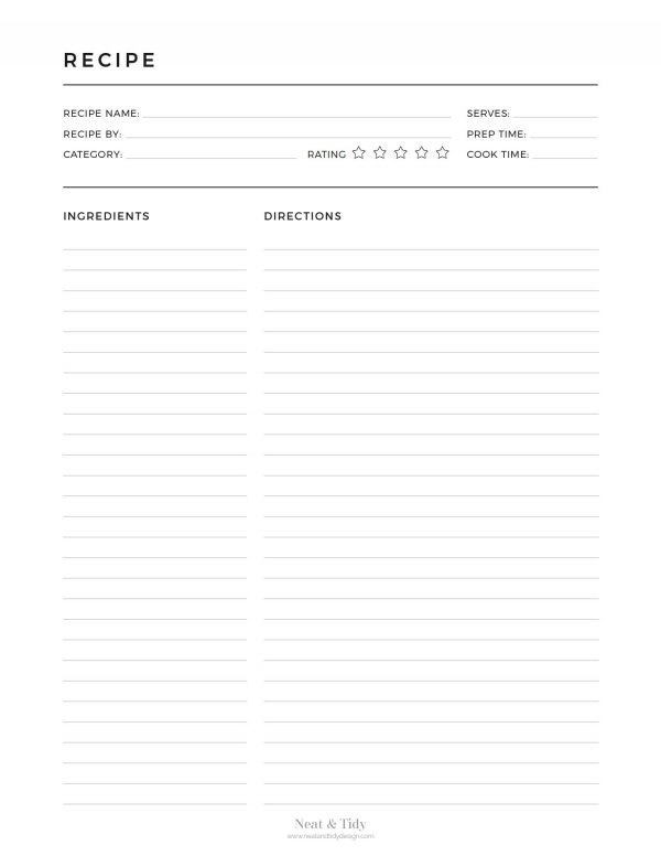 printable minimalist recipe card template in pdf format
