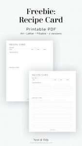 Free Printable Recipe Card - Neat and Tidy Design