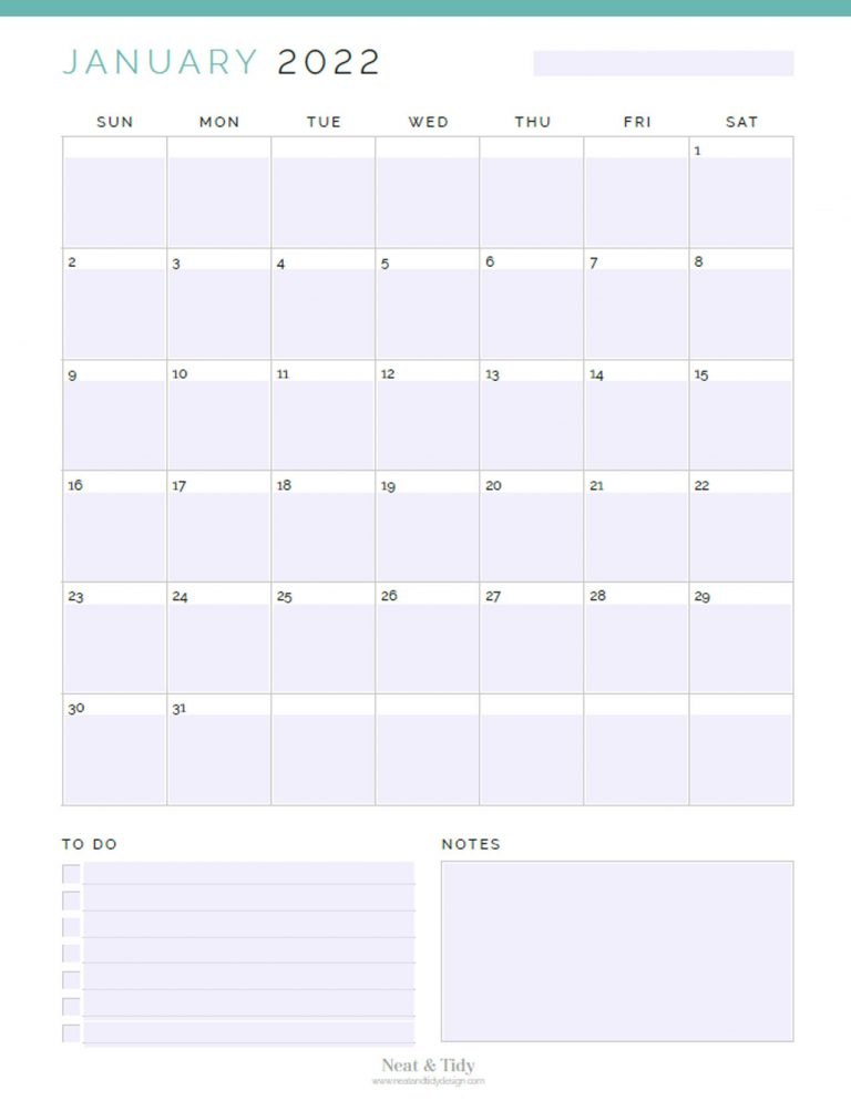 2022 Monthly Calendar - Neat and Tidy Design