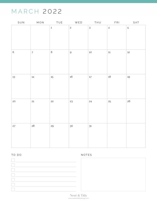 printable pdf 2022 dated calendar with notes and to do list section in three colours