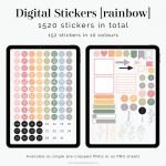 digital stickers in pastel rainbow colours for goodnotes or notability, 1152 stickers