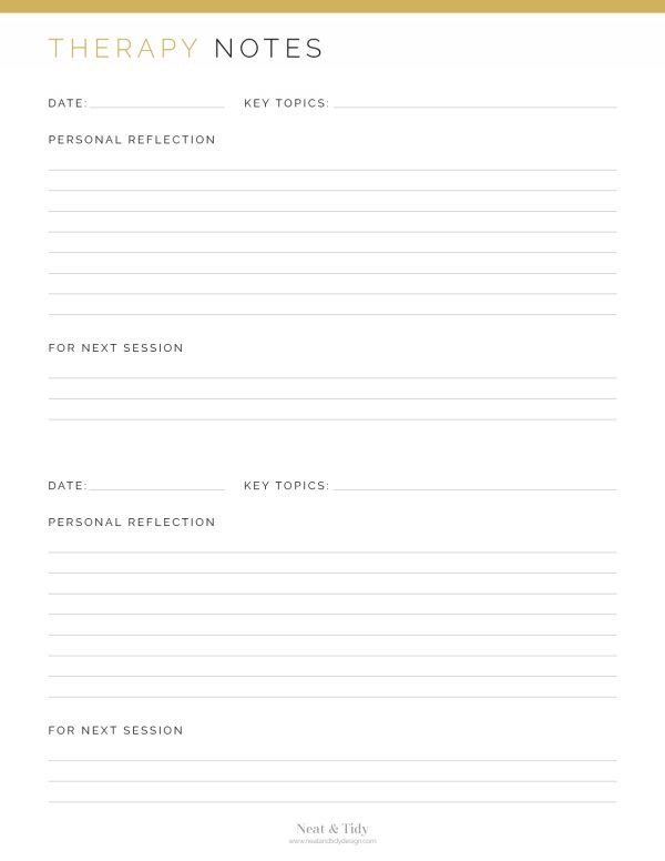 Keep a log of what you talk about in therapy to keep track of your progress with these printable therapy notes pages