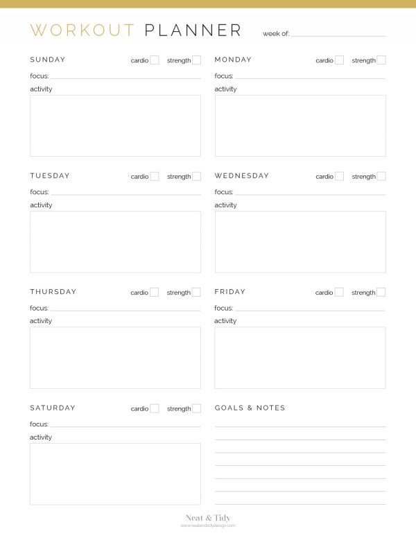 printable pdf weekly workout planner or tracker fillable pdf file