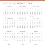 academic year overview calendar for 2022-23 school year with sunday start to the week