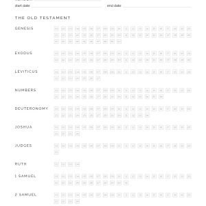 bible reading tracker with checkboxes for each section as a printable, fillable PDF