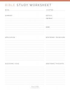 Bible Study Worksheet - Neat and Tidy Design