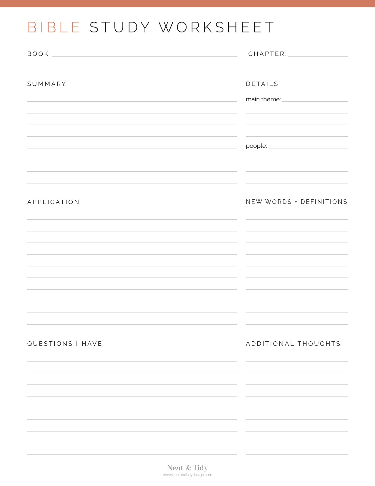 Bible Study Worksheet - Neat and Tidy Design