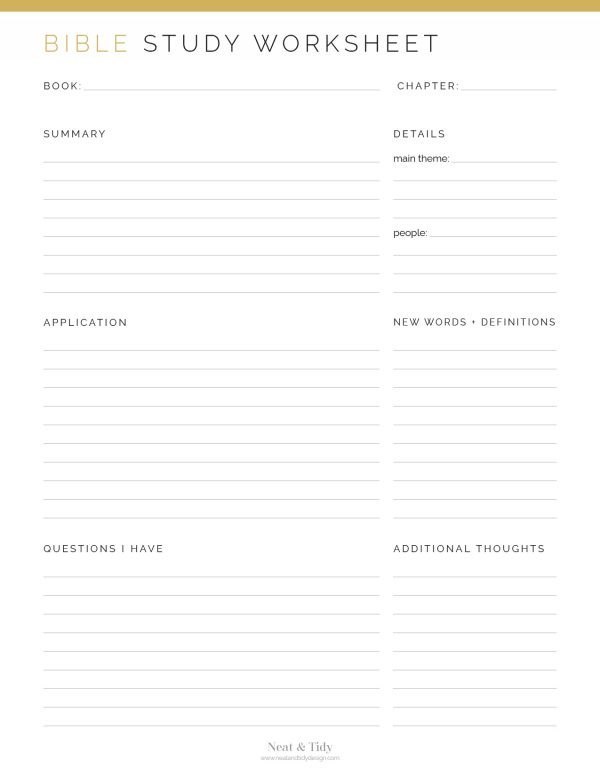 bible study worksheet neat and tidy design