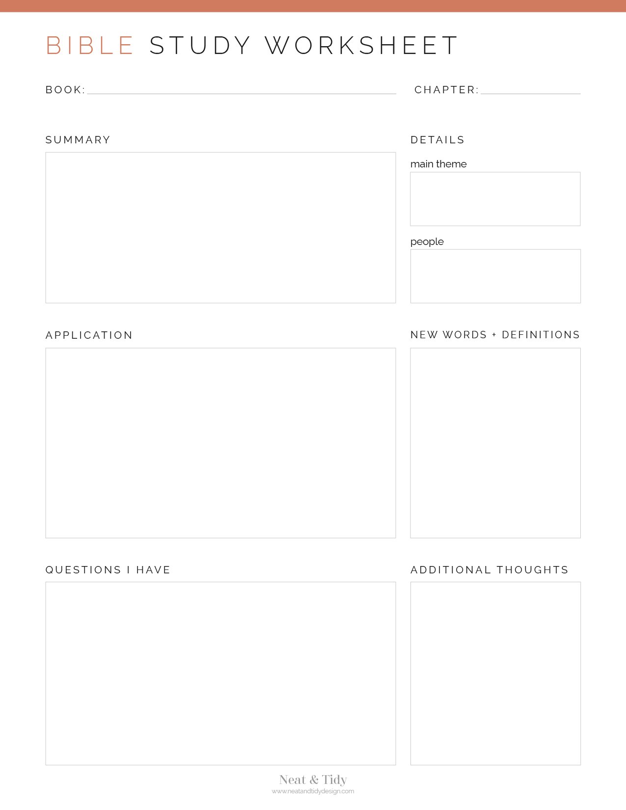 Bible Study Worksheet - Neat and Tidy Design