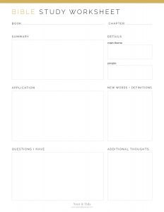 Bible Study Worksheet - Neat and Tidy Design