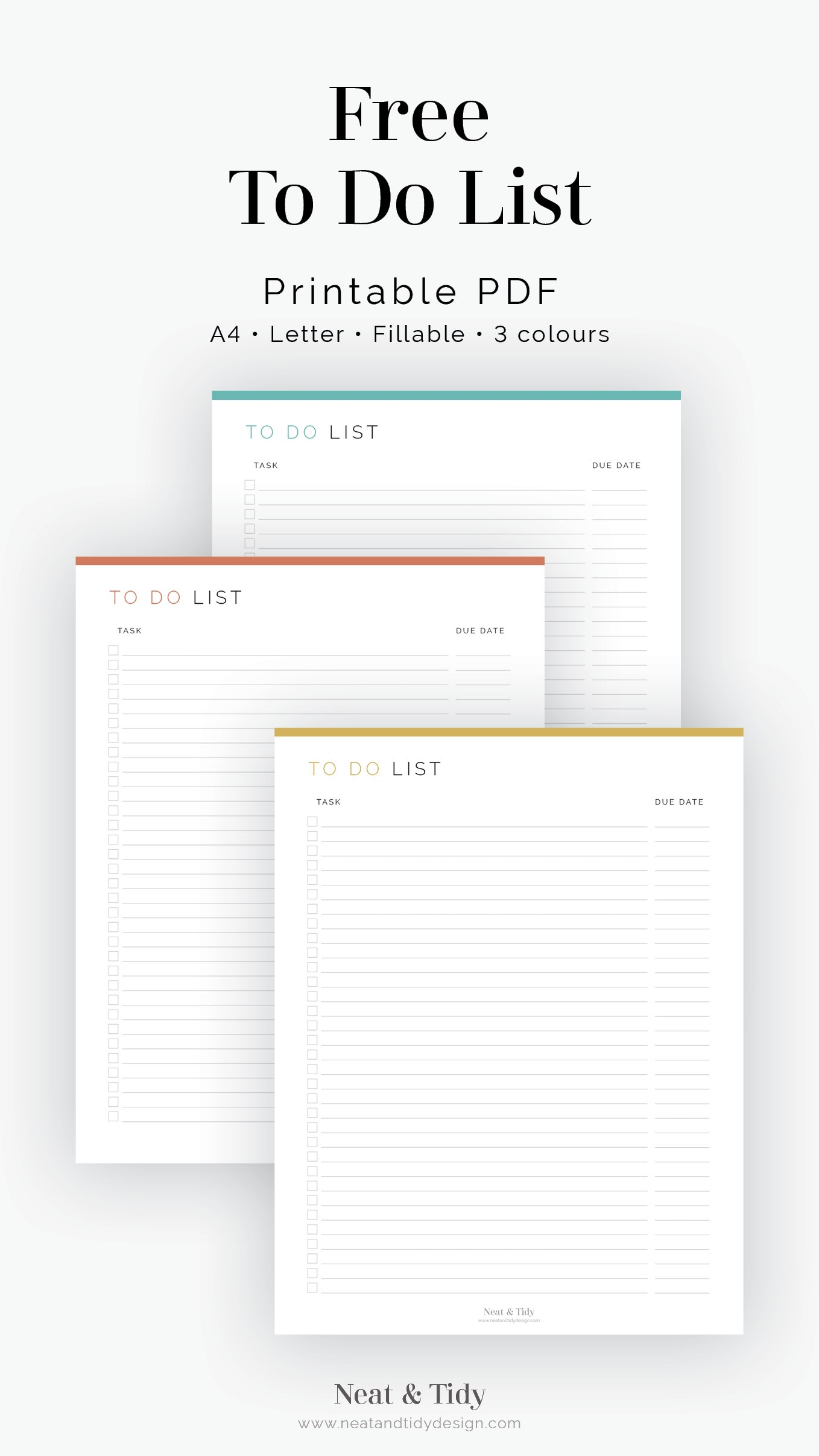 Free Printable To Do List - Neat and Tidy Design