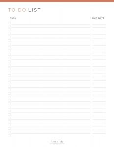 To Do List with Due Date - Neat and Tidy Design