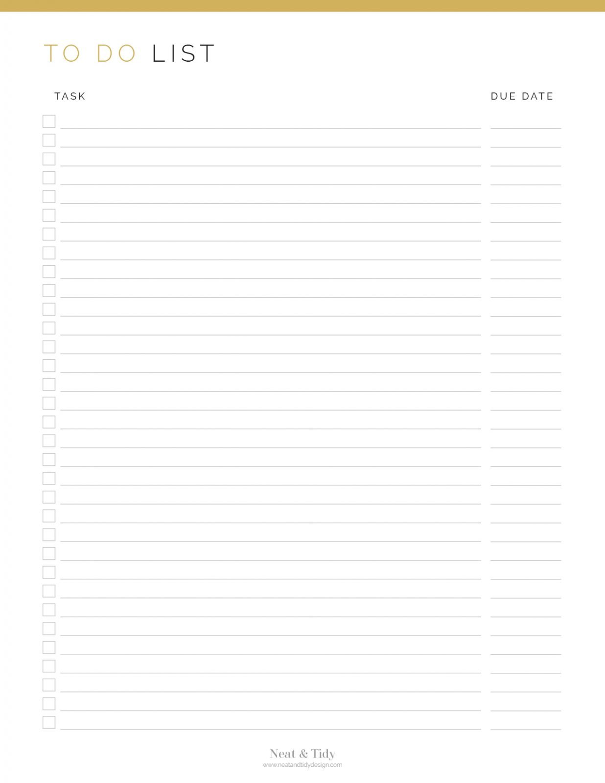 To Do List with Due Date - Neat and Tidy Design