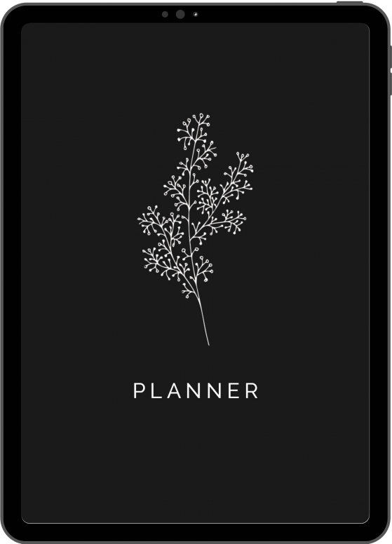 undated minimalist digital planner for goodnotes with botanical illustrations, dark mode