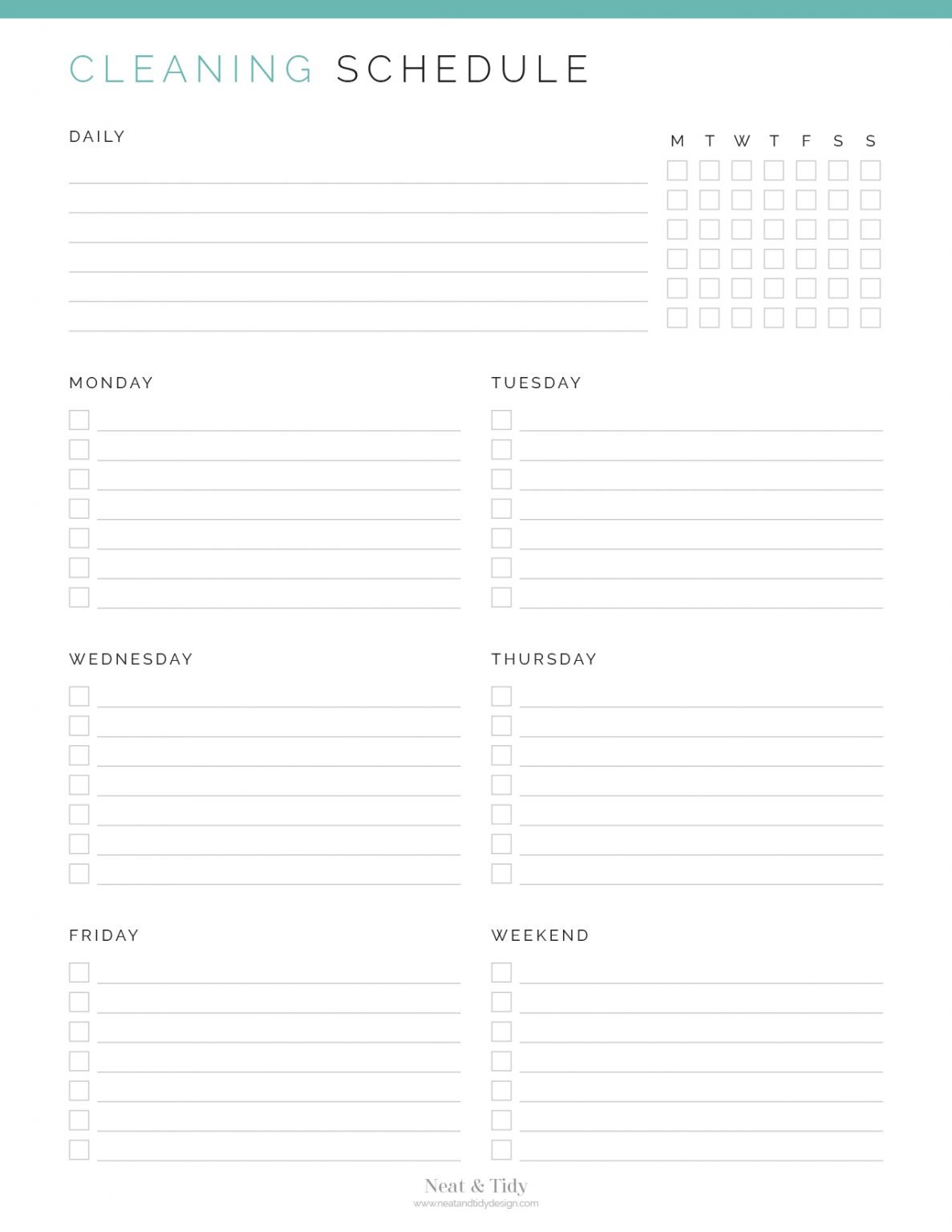 Weekly Cleaning Schedule - Neat and Tidy Design