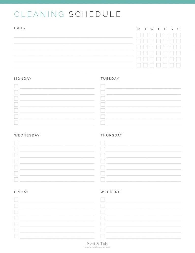 Weekly Cleaning Schedule - Neat and Tidy Design