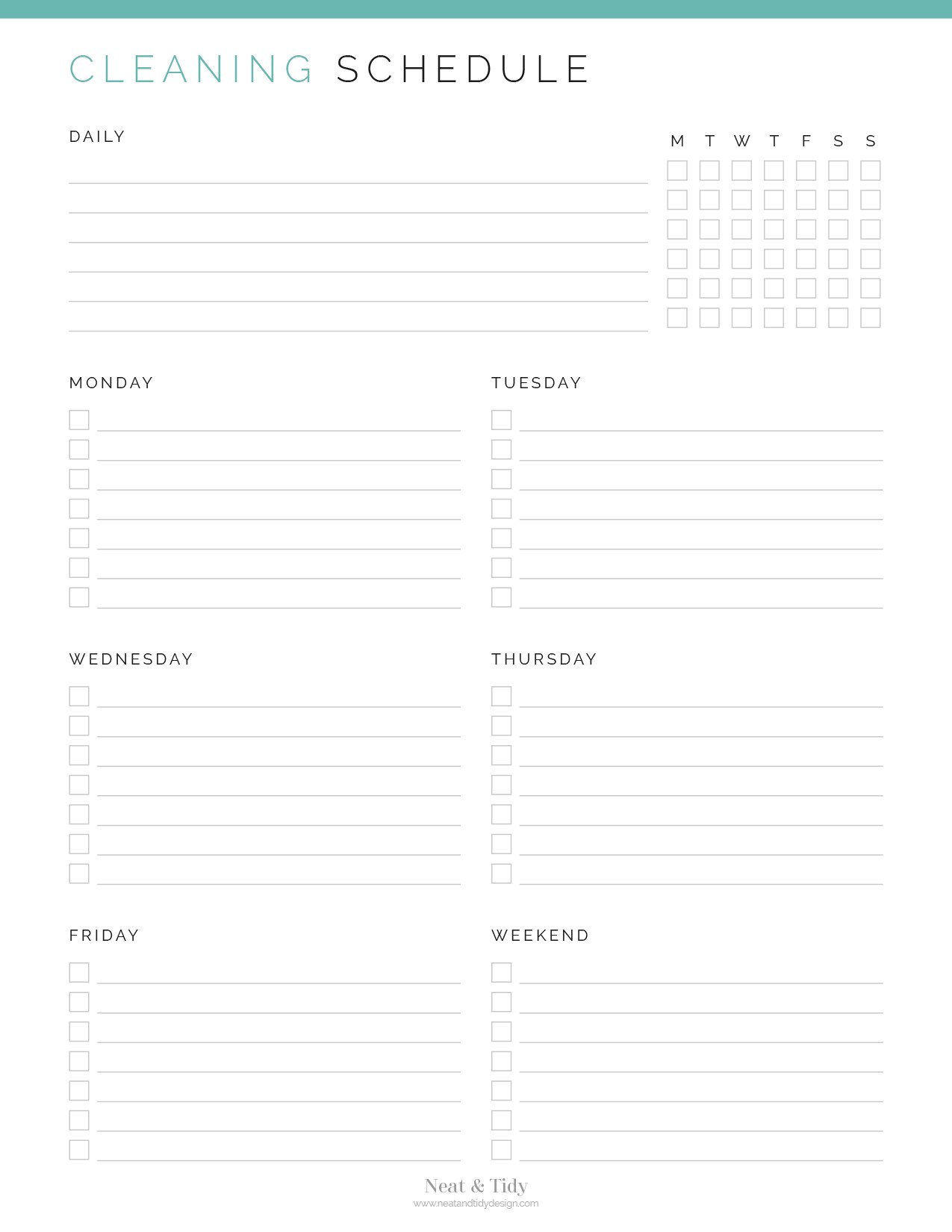 Weekly Cleaning Schedule - Neat and Tidy Design