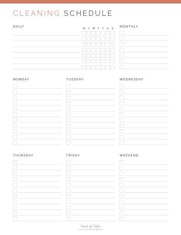 Weekly Cleaning Schedule - Neat and Tidy Design