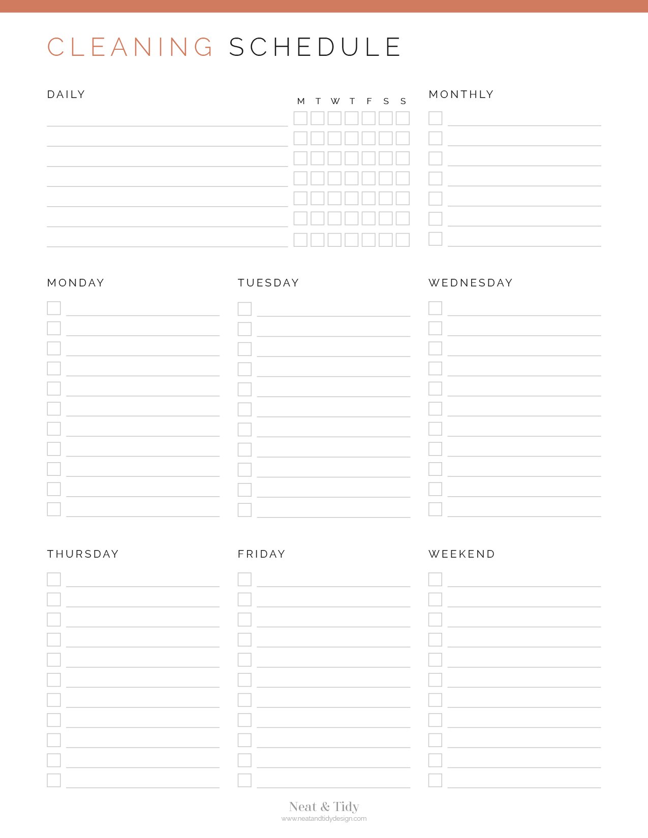 Weekly Cleaning Schedule - Neat and Tidy Design