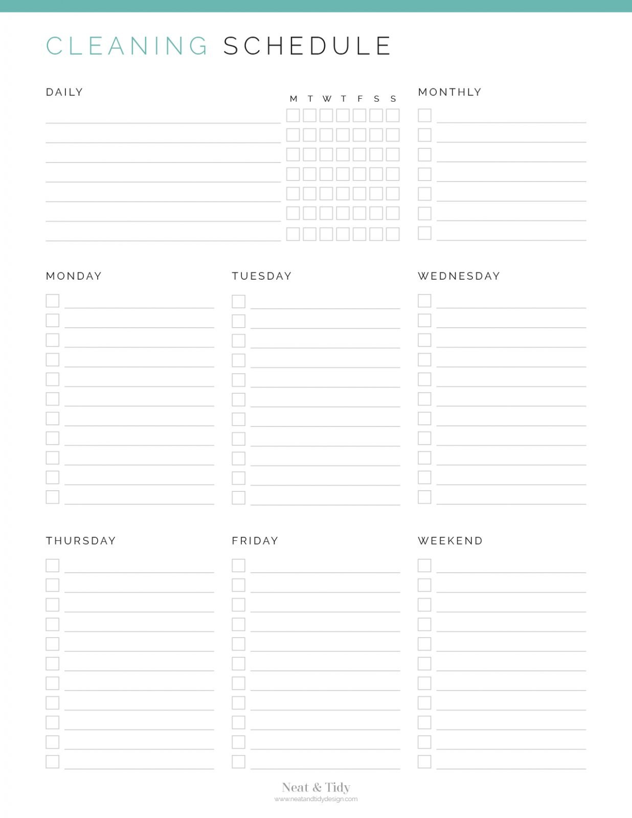 Weekly Cleaning Schedule - Neat and Tidy Design