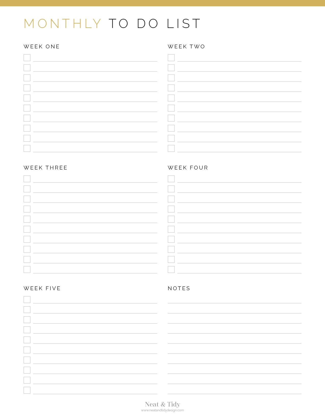 Monthly Planner - Neat and Tidy Design