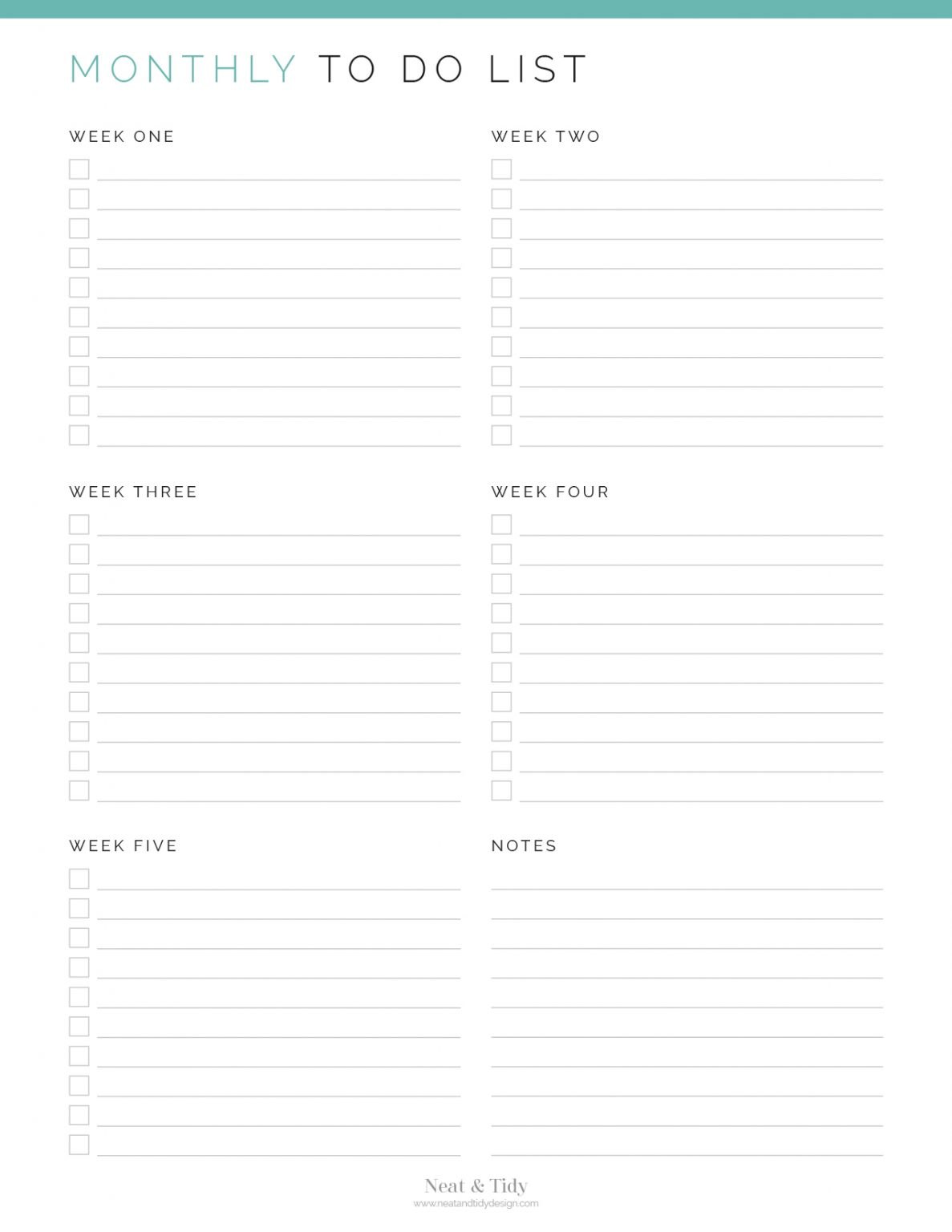 Monthly To Do List - Neat and Tidy Design