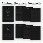 a dark digital minimal notebook with botanical illustrations for ipad tablet notetaking apps like goodnotes