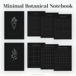 a dark digital minimal notebook with botanical illustrations for ipad tablet notetaking apps like goodnotes