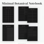 a dark digital minimal notebook with botanical illustrations for ipad tablet notetaking apps like goodnotes