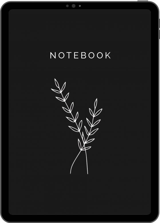 a dark digital minimal notebook with botanical illustrations for ipad tablet notetaking apps like goodnotes
