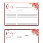 bold, red floral recipe card measuring 4x6 inches, lined and unlined version included