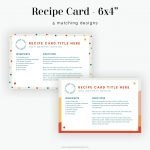 editable and printable 4x6 inch recipe cards editable in canva.com in bright reds and yellows