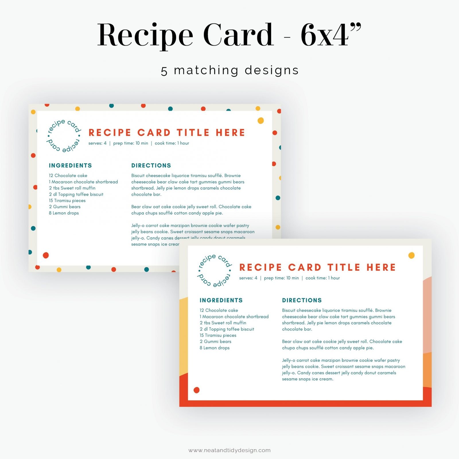 4x6" Canva Recipe Card Templates Neat and Tidy Design