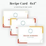 editable and printable 4x6 inch recipe cards editable in canva.com in bright reds and yellows