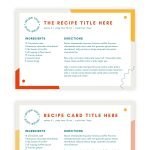 editable and printable 4x6 inch recipe cards editable in canva.com in bright reds and yellows