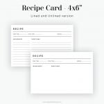 4x6 inch printable minimal recipe card