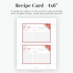 bold, red floral recipe card measuring 4x6 inches, lined and unlined version included