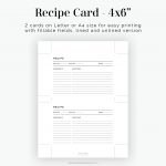 4x6 inch printable minimal recipe card