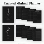 undated minimal digital planner pages for wellbeing and goals, in dark mode - goodnotes planner