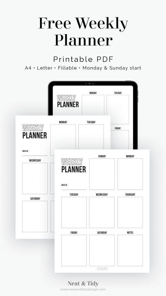 Free Printable Weekly Planner - Neat and Tidy Design