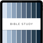 digital bible study planner for ipad and tablet, with 8 hyperlinked tabs in calming shades of blue
