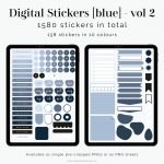digital label stickers in shades of blue - 1580 stickers - for goodnotes