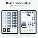 1520 digital stickers for digital planners and notebooks in shades of blue