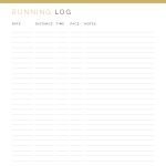 printable running log with date, distance, time, pace and notes fields