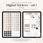 digital label stickers in neutral shades of beige and grey for digital planners, for goodnotes and notability