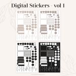 digital label stickers in neutral shades of beige and grey for digital planners, for goodnotes and notability