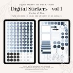 digital label stickers in calming shades of blue for digital planners, for goodnotes and notability