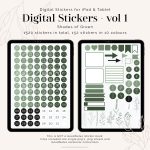 digital label stickers in lovely shades of green for digital planners, for goodnotes and notability