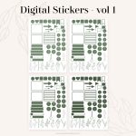 digital label stickers in lovely shades of green for digital planners, for goodnotes and notability