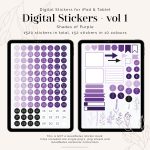 digital label stickers in cute shades of purple for digital planners, for goodnotes and notability
